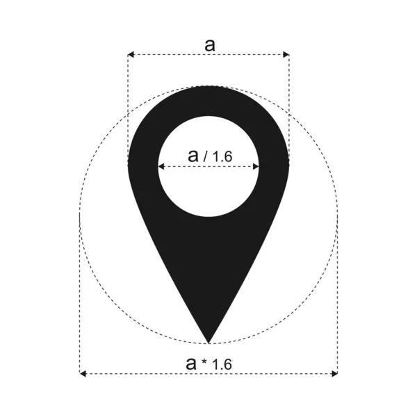 Location pointer. Scheme of construction. Golden section. Logo, icon. Circuit. — Stock Vector