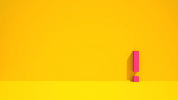 黄色背景上的粉红色感叹号。3d 渲染。沃克斯立方体。明亮的背景. — 图库照片