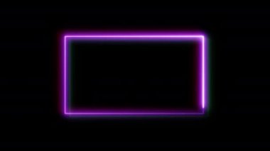 Animasyonlu neon dikdörtgen çerçeve. Mor. Işık bozulması. Alfa kanalı.