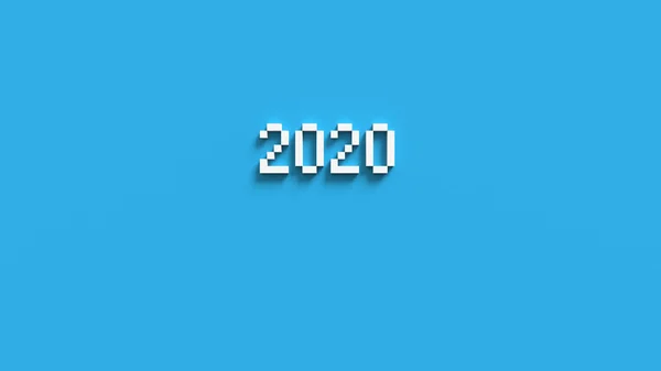 2020 yazıt voxel, piksel. 3d render. Mavi arka plandaki beyaz numaralar. Tema yeni yıl, Noel.