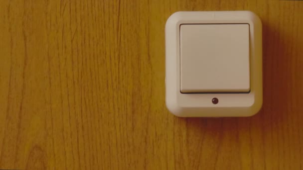 Finger Turns Light Switch Indicator Plunging Darkness Wooden Wall — Stock Video