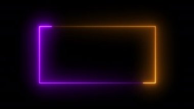 Animasyon neon renkli iki renkli çerçeve dikdörtgen. Turuncu, mor. Döngülü video. Alfa kanalı. 4 bin. Hareket tasarımı.