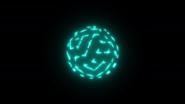 Veelhoekige Bal Gloeit Met Draaiende Neonlampen Blauwe Kleur Alfa Kanaal — Stockvideo