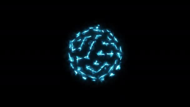 Mnohoúhelníková Koule Září Elektrickým Bleskem Modrá Barva Alfa Kanál Neon — Stock video