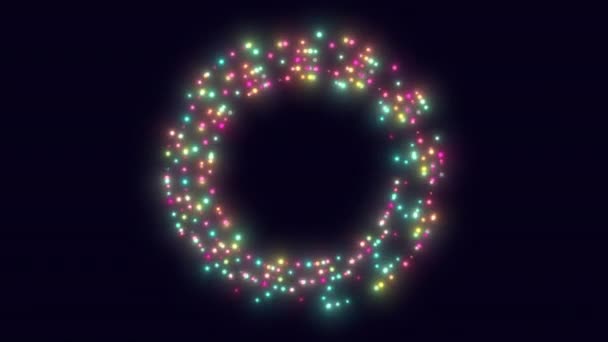Круглая Цветная Рамка Вращающихся Светящихся Частиц Шаров Цикл Анимации Альфа — стоковое видео