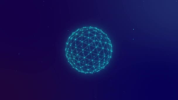 Polygon Ball Spins Explodes Starry Sky Blue Background — Stock Video