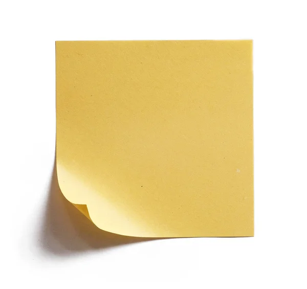 Papel Curvo Yellow Note Con Espacio Blanco Sombra Aislada Sobre — Foto de Stock