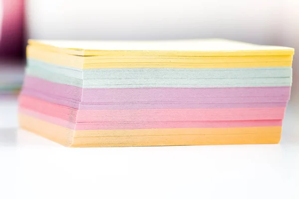 Pressed Stack Colored Sticky Reminder Notes Macro Studio Shot Shallow — Stock Photo, Image