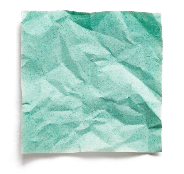 Zmačkaný Papír Green Poznámka Mezeru Stín Izolovaných Bílém Pozadí — Stock fotografie