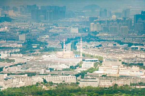 Paisaje Urbano Shaoxing Cielo Brumoso Azul Disparo Aéreo — Foto de Stock