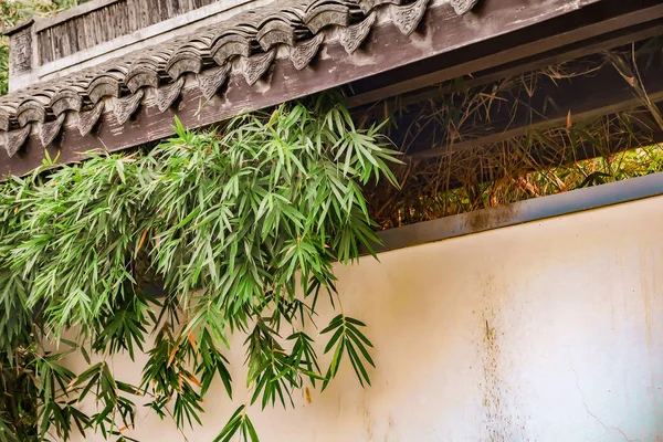 Telhas chinesas antigas com bambu — Fotografia de Stock