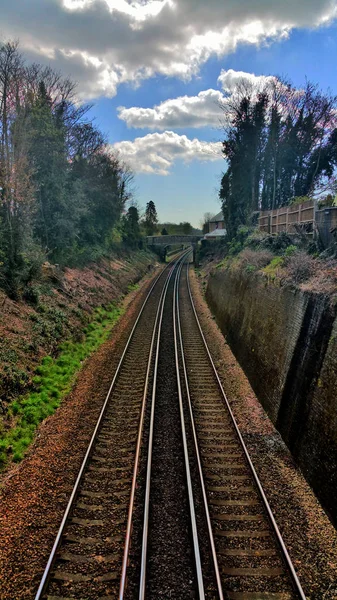 Railroad going to the perspective of sunny days — Stock Photo, Image