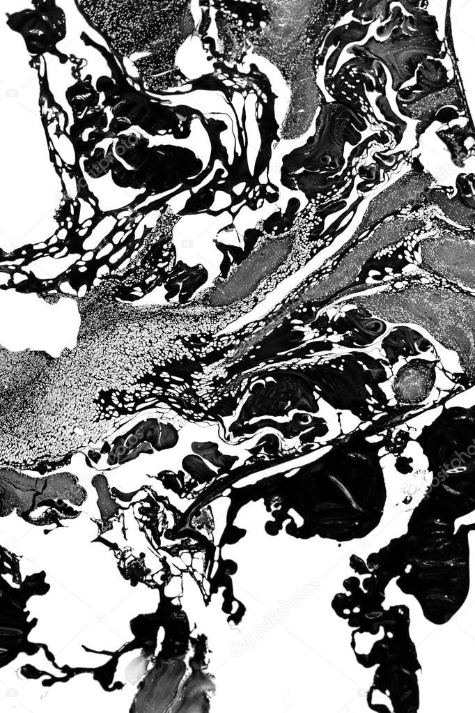 abstract black ink oil flow float on water look like marble web