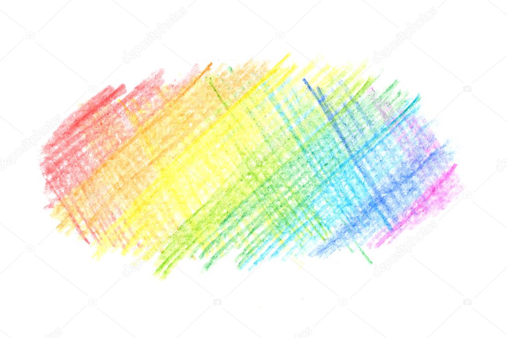 Meesy rainbow color pencil drawing line on white background