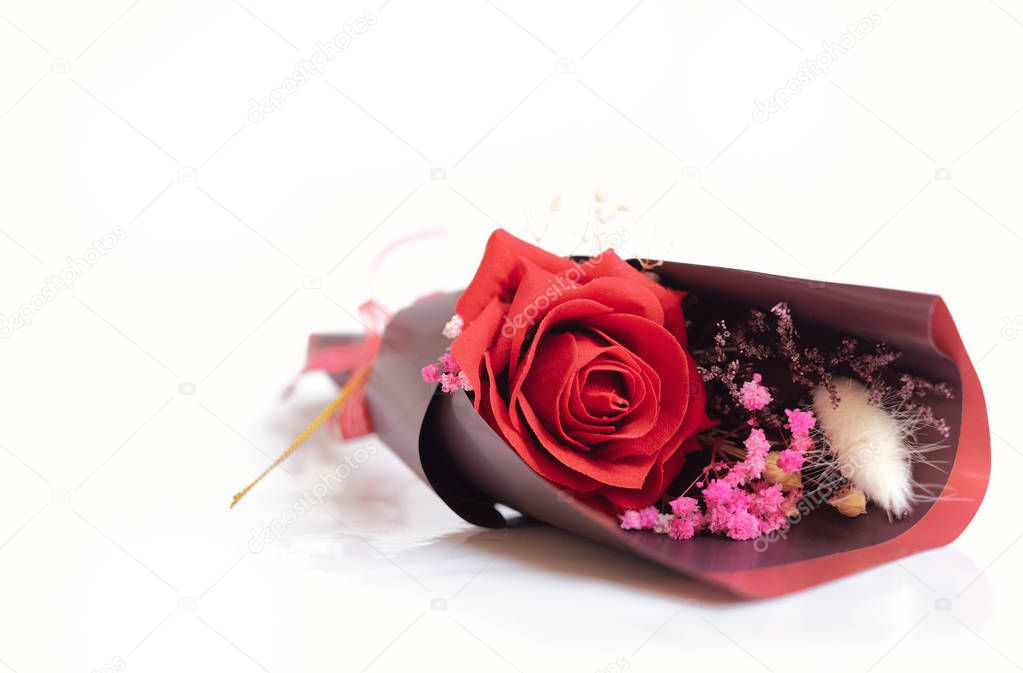 Mini rose bouquet on white background