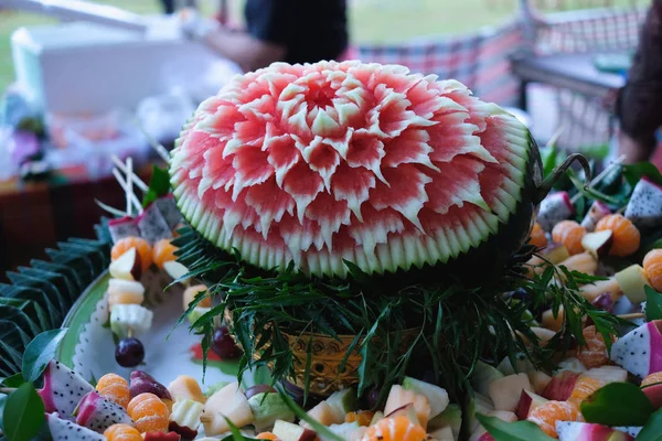 Beautiful carving watermelon art in asia, Thailand
