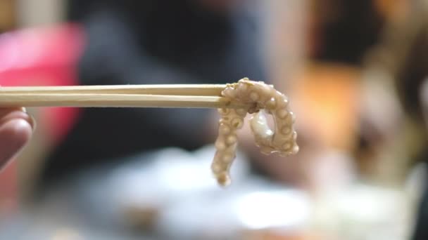 Hopsticks Tong Octopus Tentacle Famous Korean Food — Stock Video