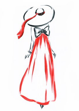 Güzel kadın. Moda çizimi. suluboya resim