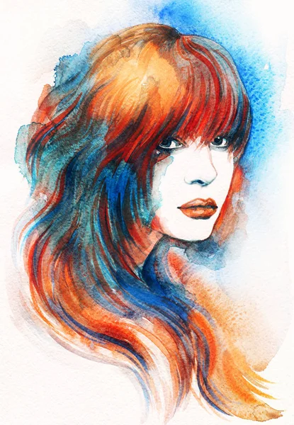 Beautiful Woman Fashion Illustration Watercolor Painting — Stock Photo, Image