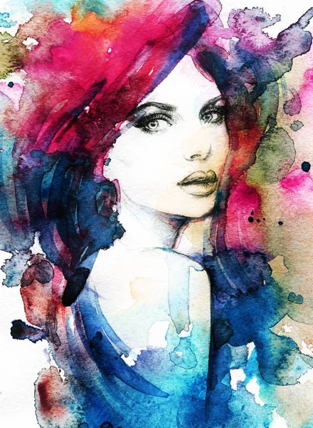 Beautiful Woman Fashion Illustration Watercolor Painting — Stock Photo, Image