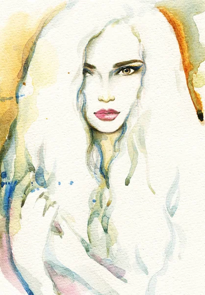 Beautiful Woman Fashion Illustration Watercolor Painting — Stock Photo, Image