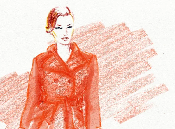 Beautiful Woman Fashion Illustration Watercolor Painting — Stock Photo, Image