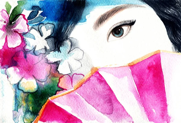 Belle Femme Illustration Mode Aquarelle Contemporaine — Photo