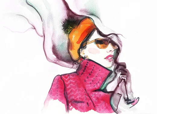 Fashion Illustration Watercolor Painting — Stock Photo, Image