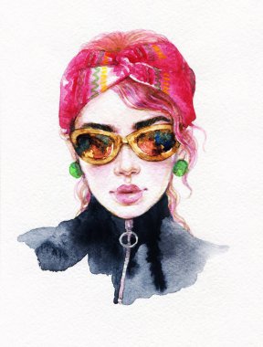 Güzel kadın. Moda çizimi. suluboya resim