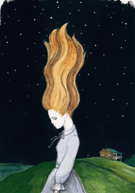 Güzel kadın. Moda çizimi. suluboya resim