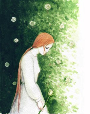 Güzel kadın. Moda çizimi. suluboya resim