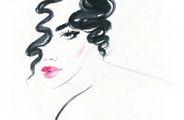 Mooie Vrouw Mode Illustratie Aquarelverf — Stockfoto