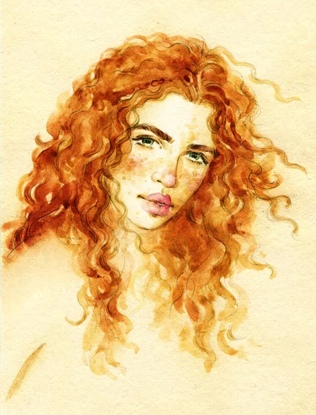 Uma Mulher Linda Ilustração Moda Pintura Aquarela — Fotografia de Stock