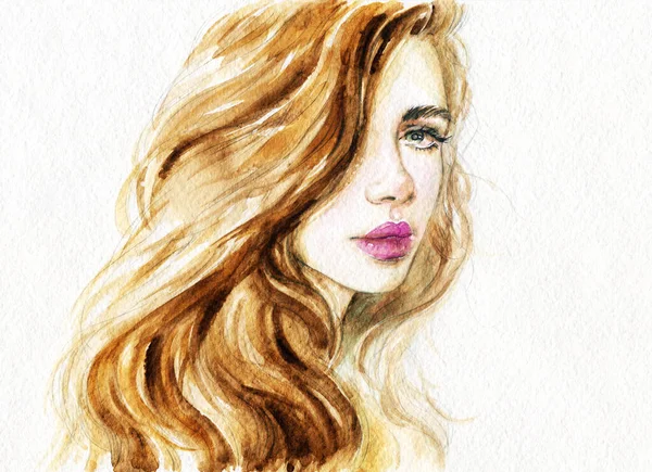 Beautiful Woman Fashion Illustration Watercolor Painting — Stock Photo, Image