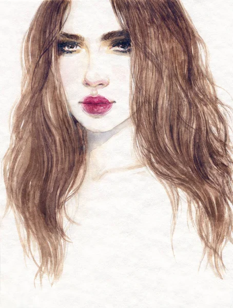 Beautiful Woman Fashion Illustration Watercolor Painting — Stock Photo, Image