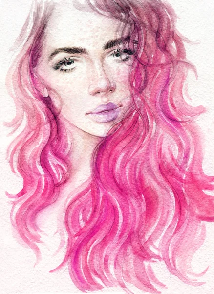 Beautiful Woman Fashion Illustration Watercolor Painting — Stock Photo, Image