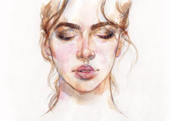 Belle Femme Illustration Mode Aquarelle Peinture — Photo