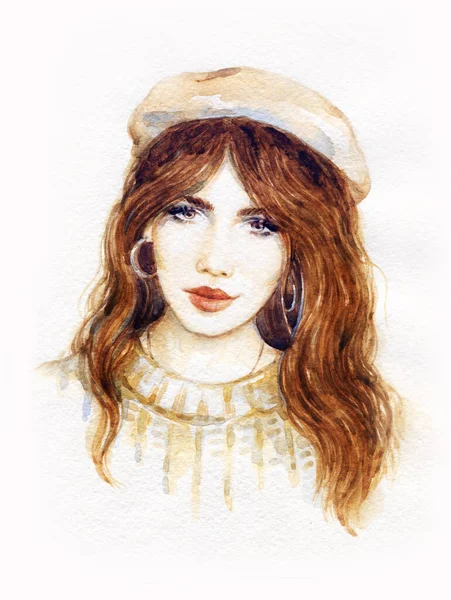 Beautiful Woman Fashion Illustration Watercolor Painting — Stock Photo, Image