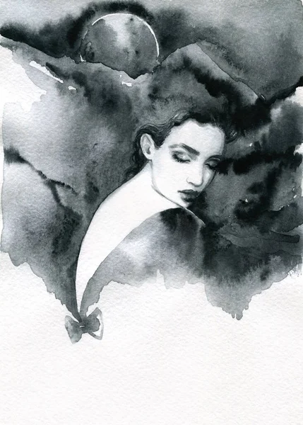 Beautiful Woman Fashion Illustration Watercolor Painting — Stock Photo, Image