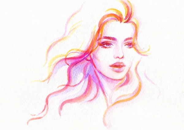 Beautiful Woman Fashion Illustration Watercolor Painting — Stock Photo, Image