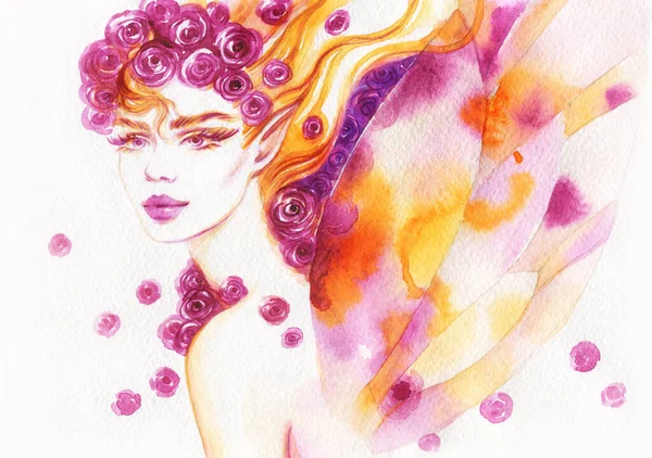 Belle Femme Illustration Mode Aquarelle Peinture — Photo