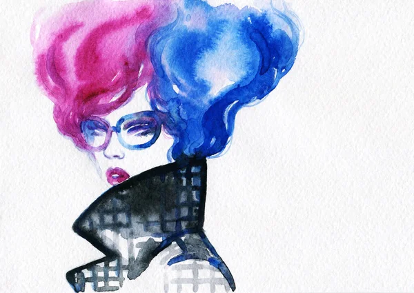 Belle Femme Illustration Mode Aquarelle Peinture — Photo