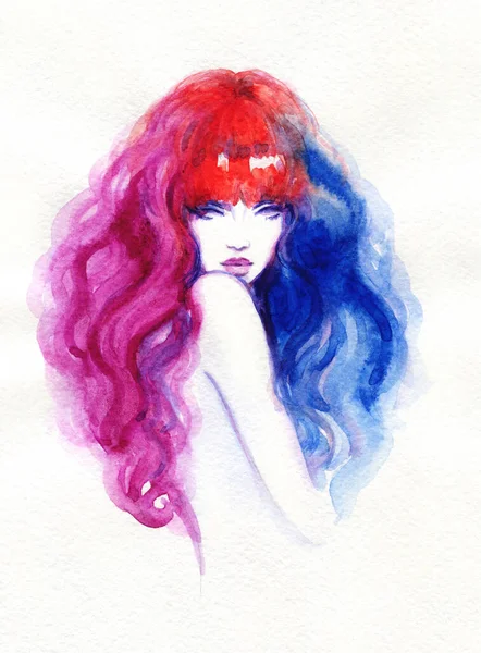 Belle Femme Illustration Mode Aquarelle Peinture — Photo