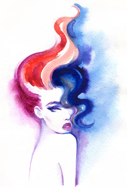 Belle Femme Illustration Mode Aquarelle Peinture — Photo