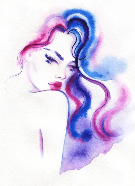 Beautiful Woman Fashion Illustration Watercolor Painting — Stock Photo, Image