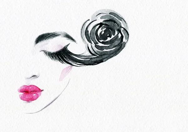 Güzel kadın. Moda çizimi. suluboya resim