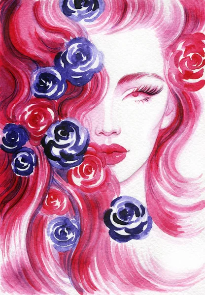 Güzel kadın. Moda çizimi. suluboya resim