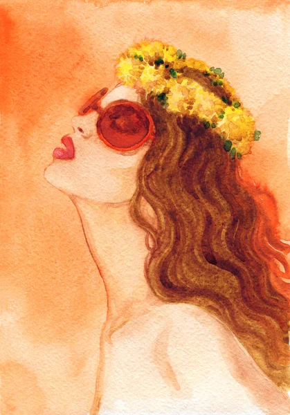 Krásná Žena Módní Ilustrace Akvarel — Stock fotografie