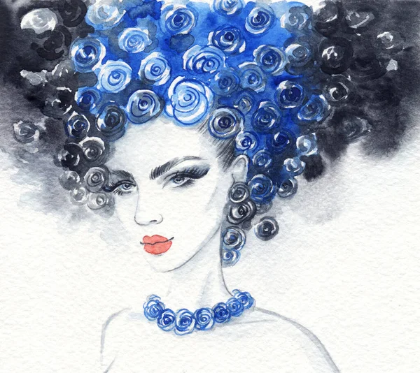 Uma Mulher Linda Ilustração Moda Pintura Aquarela — Fotografia de Stock