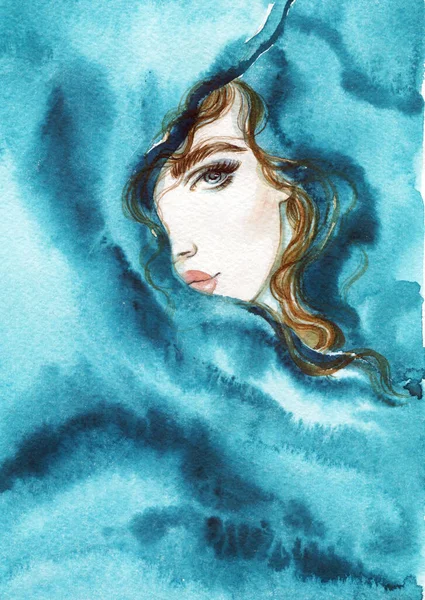 Uma Mulher Linda Ilustração Moda Pintura Aquarela — Fotografia de Stock